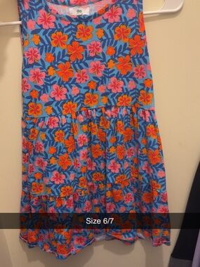 dip Blue Floral Tiered Dress with Pink & Orange Flowers